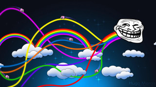 Cartoon rainbow troll face clouds - free happy birthday wallpaper
