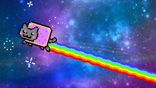 Pixelated cat flying rainbow space - space free wallpaper