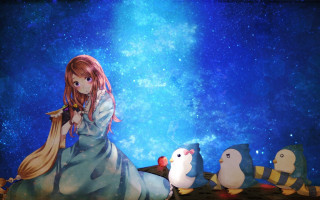Girl rock birds sky stars - her free wallpaper