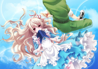Anime characters flying sky man - the air together free wallpaper