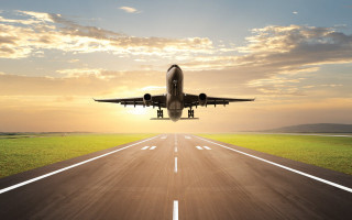 Jetliner sunset runway landing airplane - sunset free wallpaper