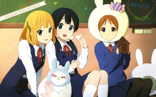 Anime girls bench bunny blackboard - a bench free wallpaper