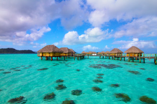 Huts water pier sky background - a pier free wallpaper