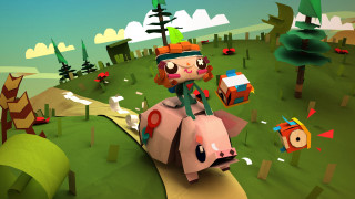 Cartoon pig toy ride world - tree and hills free wallpaper