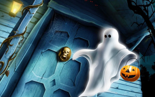 Ghost coming out door pumpkin - a screenshot free wallpaper