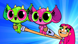 Girl holding three little monsters - a pink hair free wallpaper