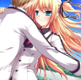 Anime couple hugging blue sky 5 - neoromanticism free wallpaper