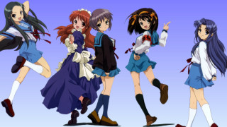 Anime girls dresses boots posing - a picture together free wallpaper
