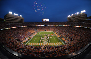 Football stadium fireworks crowd night - a football stadium free wallpaper