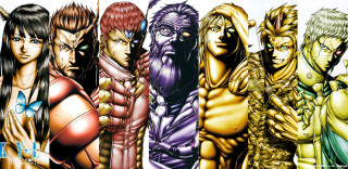 Anime characters group arms around 4 - painted free wallpaper