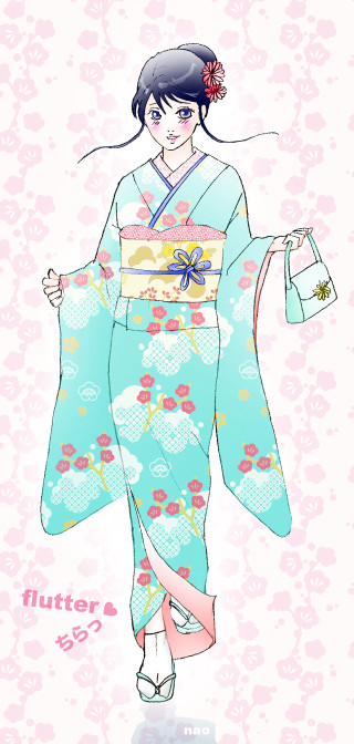 Woman blue kimono flower head - a pink flower free wallpaper