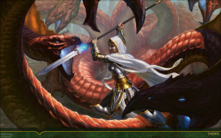 Woman white dress sword dragon 4 - a sword and a dragon free wallpaper