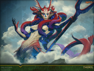 Demon holding scissors clouds sky - a painting of a demon holding free wallpaper