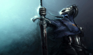 Man holding sword dark room 7 - a skull free wallpaper