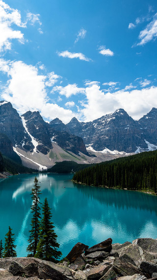 Lake mountains trees blue sky 20 - under free wallpaper