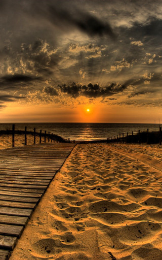 Boardwalk beach sunset cloudy sky - beautiful landscape free wallpaper