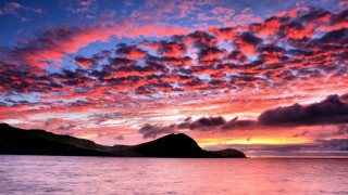 Sunset water mountains clouds boat - colorful cloud free wallpaper