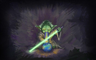 Yoda glowing sword blue liquid - dom qwek free wallpaper