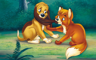 Lion fox dog playing woods - the wood together free wallpaper