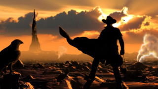 Bird man back desert castle - a castle in the background free wallpaper