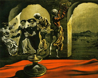 Cave people red cloth gold - surrealist free wallpaper