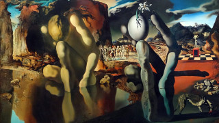 Surreal man woman landscape background - surrealist free wallpaper