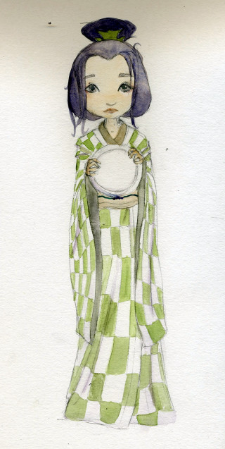 Woman green white dress holding - character design free wallpaper