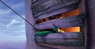 Cat peeking window rope person - side and a person free wallpaper
