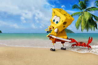 Cartoon crab beach palm sky - a crab free wallpaper
