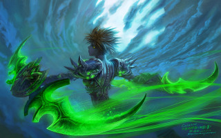 Demon woman green hair weapon - a green object free wallpaper