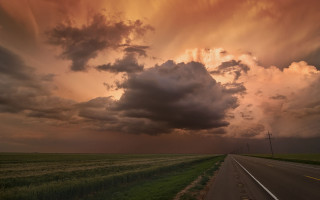 Road field grass clouds telephone - a matte painting free wallpaper