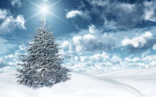 Snowy tree mountain beach sky - magical free wallpaper for desktop