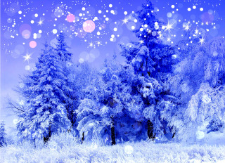 Snowy scene blue sky snowflakes - winter free wallpaper