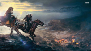 Two men horses rocky landscape - horse free wallpaper