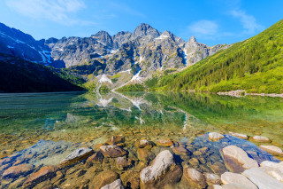 Mountain lake rocks grass blue - a mountain lake free wallpaper