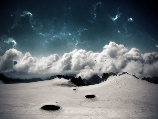 Snowy mountain clouds black holes - amir zand free wallpaper