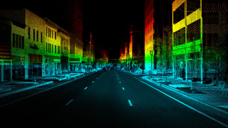 Long empty street rainbow building - empty free wallpaper