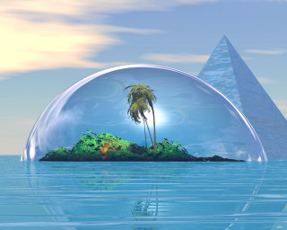 Glass ball palm tree ocean - the middle of the ocean free wallpaper