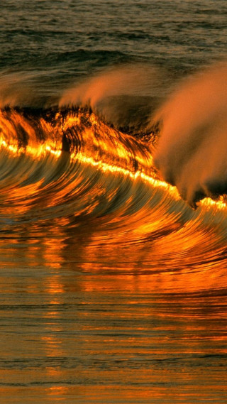 Golden orange wave sunset breaking - impressionist free wallpaper