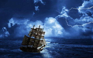Stormy ocean ship lightning cloudy - lightning free wallpaper
