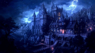 Castle lightning storm clouds dark - a lightning bolt in the sky above free wallpaper