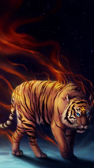 Tiger fire pattern snow sky - a tiger free wallpaper