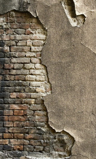 Brick wall hole clock background - a detailed matte painting free wallpaper