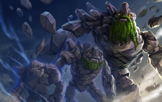 Cartoon green creature sky rocks - bedwyr williams free wallpaper