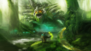 Creature man dog forest glowing - fantasy art free wallpaper for desktop