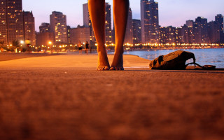 Person sidewalk water city skyline - the sidewalk free wallpaper