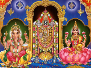 Ganesha lotuses man painting artwork - a man in the middle free wallpaper