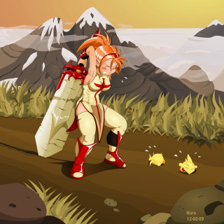 Cartoon woman sword gold stars - free gaming wallpaper