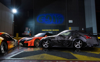 Cars parked night neon sign - a group of cars free wallpaper