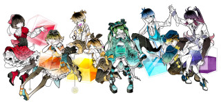 Anime girls sitting white background 4 - background behind them free wallpaper